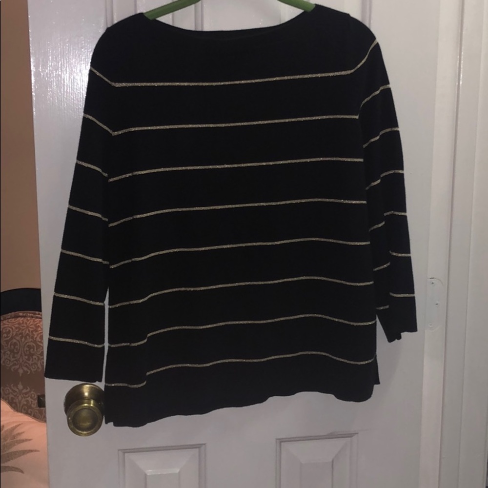 Navy and Metallic Gold Stripe LOFT Sweater